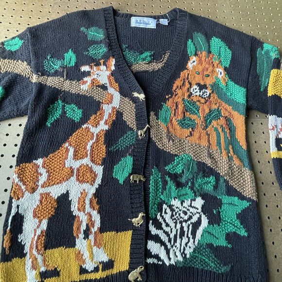 Belle Pointe Novelty Jungle Safari Cardigan Knit Sweater VTG 90s XL Women RARE - Picture 3 of 12